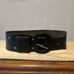 Vintage Tooled Black Leather Belt